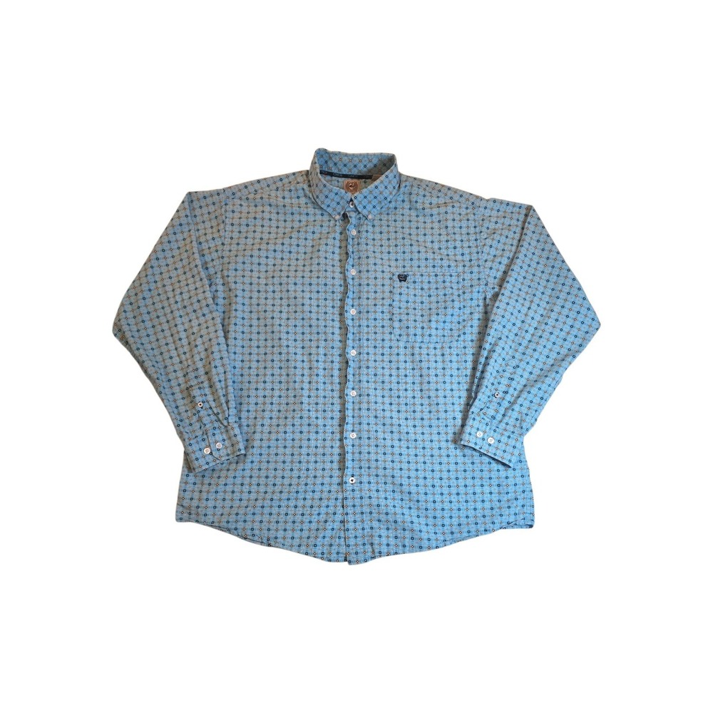 Cinch Men's Large Blue Geometric Print Long Sleeve Western Button Up Shirt